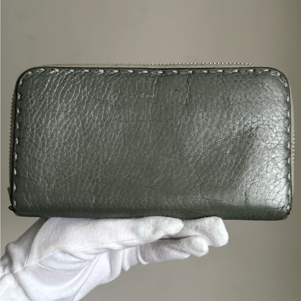 Fendi Selleria Gray Leather Zippy Long Wallet